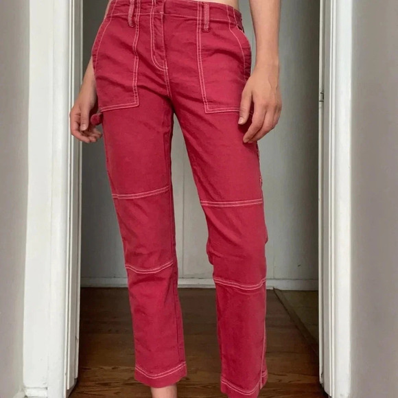 Joie Madelia Cargo Pant Cardinal Red Slim Straight Leg Cargo Painter Ankle sz 2 - Picture 2 of 7